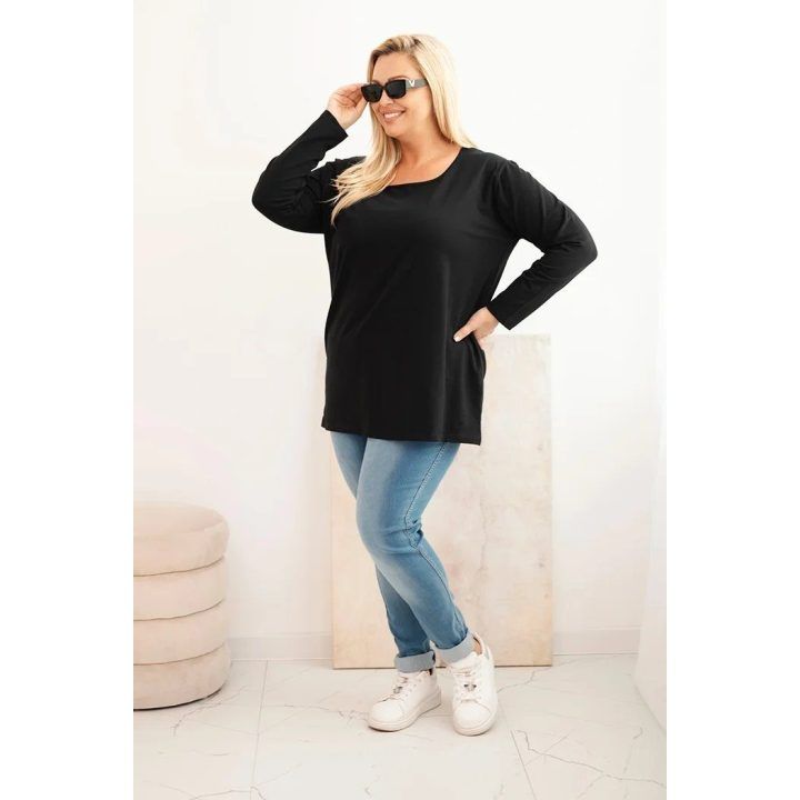 Moteriška Plus Size palaidinė su laivelio formos iškirpte, juodos spalvos