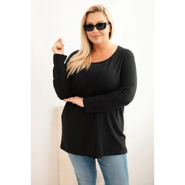 Moteriška Plus Size palaidinė su laivelio formos iškirpte, juodos spalvos