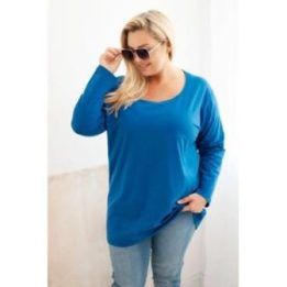 Moteriška Plus Size palaidinė su laiveline iškirpte, mėlynos spalvos