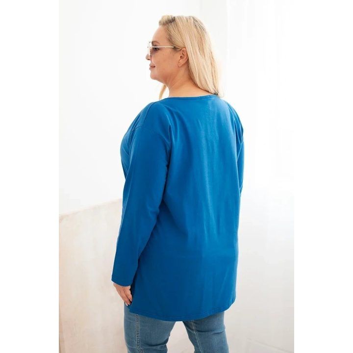 Moteriška Plus Size palaidinė su laiveline iškirpte, mėlynos spalvos