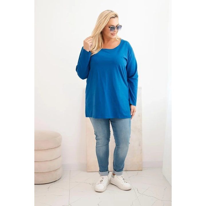 Moteriška Plus Size palaidinė su laiveline iškirpte, mėlynos spalvos