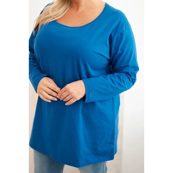 Moteriška Plus Size palaidinė su laiveline iškirpte, mėlynos spalvos