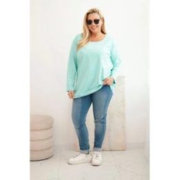 Moteriška Plus Size palaidinė su laivelio formos iškirpte, mėtų spalvos