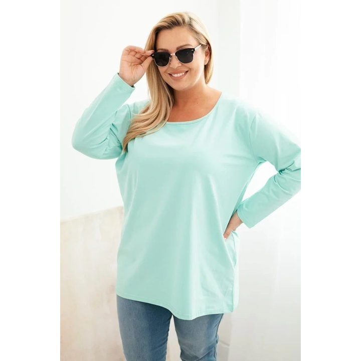 Moteriška Plus Size palaidinė su laivelio formos iškirpte, mėtų spalvos