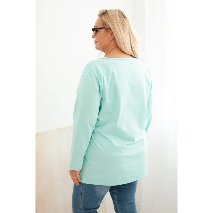 Moteriška Plus Size palaidinė su laivelio formos iškirpte, mėtų spalvos