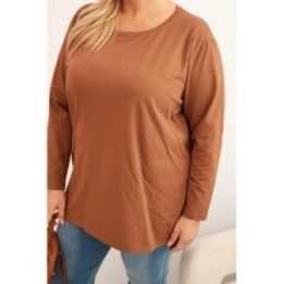 Moteriška Plus Size palaidinė su apvalia iškirpte, kapučino spalvos