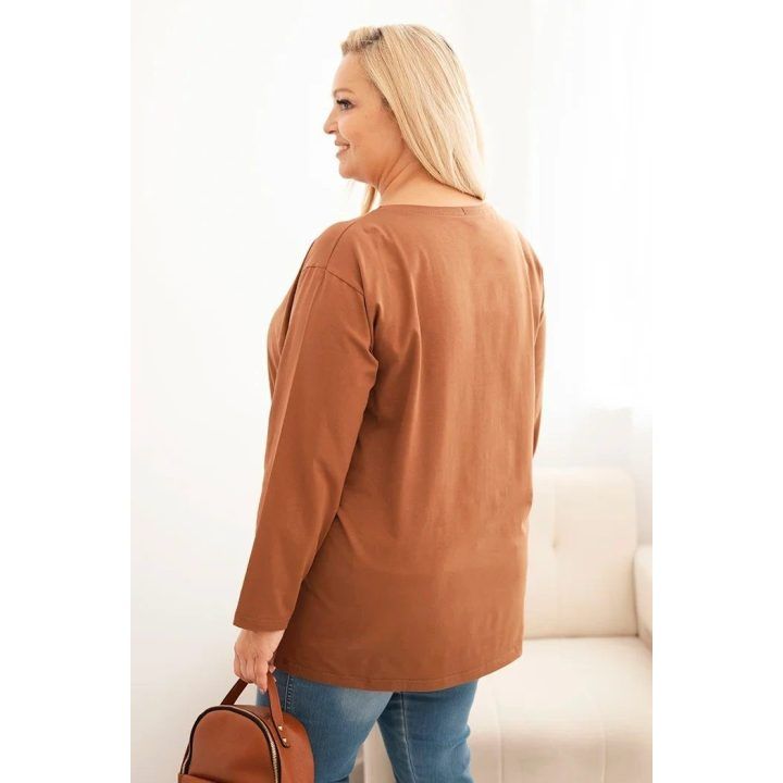 Moteriška Plus Size palaidinė su apvalia iškirpte, kapučino spalvos