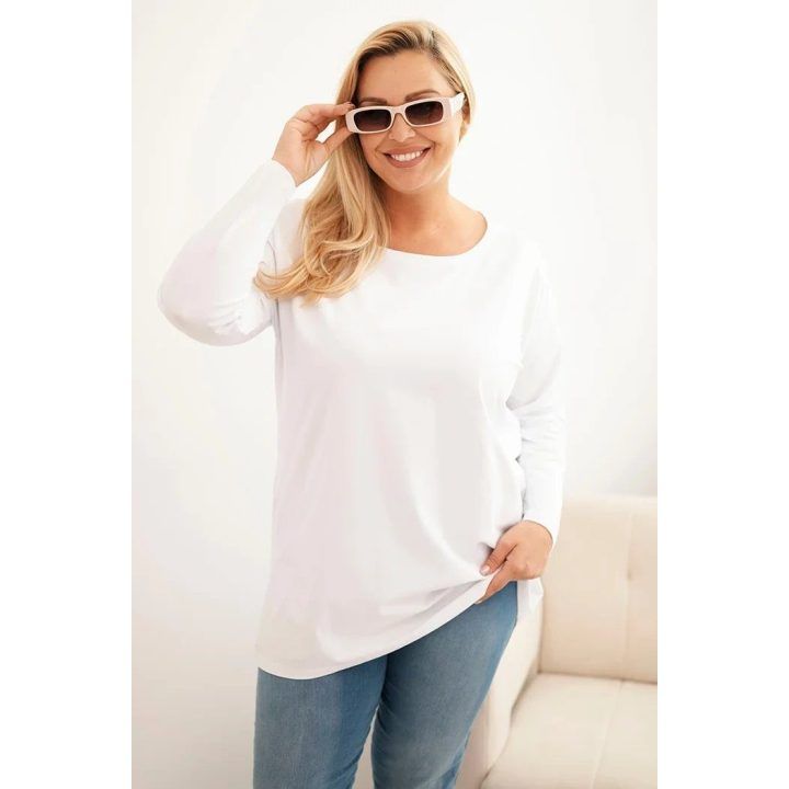 Moteriška Plus Size medvilninė palaidinė su apvalia iškirpte, balta
