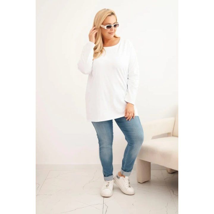 Moteriška Plus Size medvilninė palaidinė su apvalia iškirpte, balta