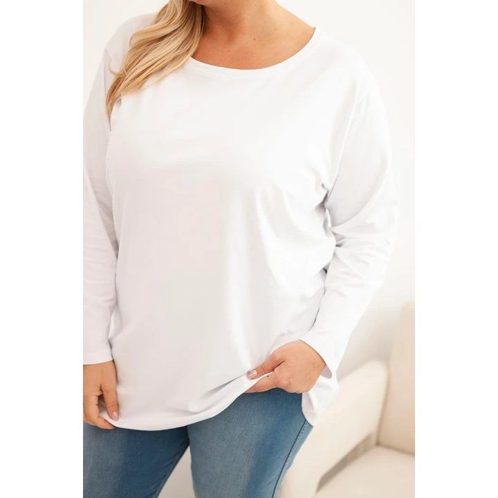 Moteriška Plus Size medvilninė palaidinė su apvalia iškirpte, balta