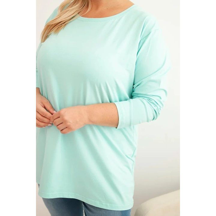 Moteriška Plus Size palaidinė su apvalia iškirpte, mėtų spalvos