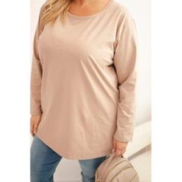 Moteriška Plus Size medvilninė palaidinė su apvalia iškirpte, kapučino spalvos