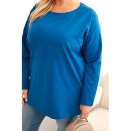 Moteriška Plus Size palaidinė su apvalia iškirpte, kobalto mėlynos spalvos