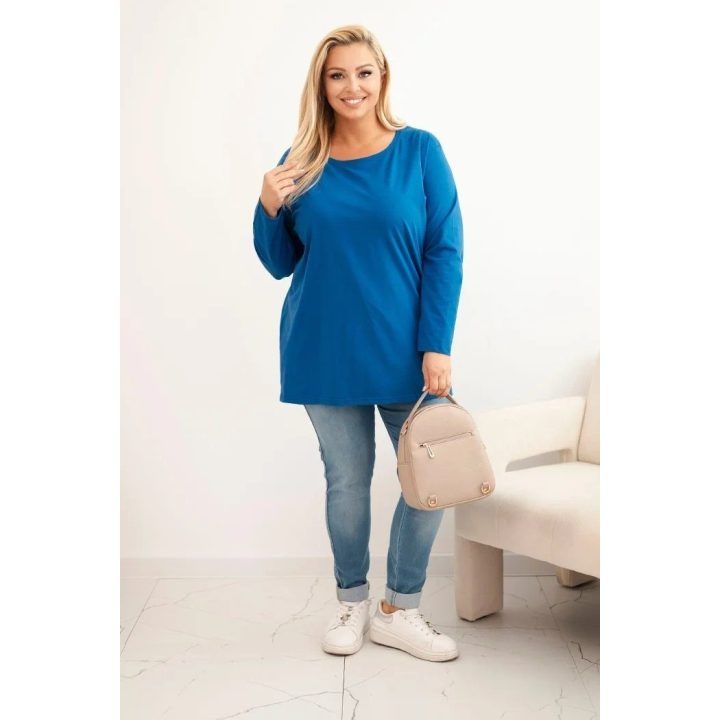 Moteriška Plus Size palaidinė su apvalia iškirpte, kobalto mėlynos spalvos