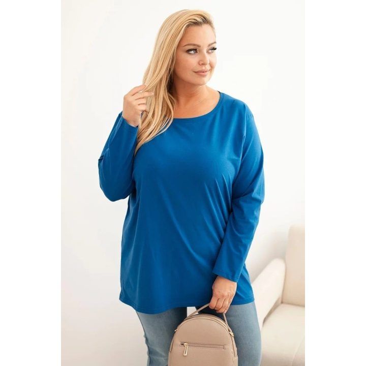Moteriška Plus Size palaidinė su apvalia iškirpte, kobalto mėlynos spalvos