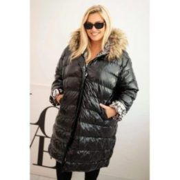 Moteriška Plus Size žieminė striukė su gobtuvu ir kailiuku, juodos spalvos