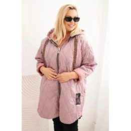 Moteriška Plus Size dygsniuota striukė su gobtuvu HOPE, tamsiai rožinė