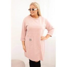 Moteriška Plus Size suknelė su kišene ir 3/4 rankovėmis, pudrinė rožinė