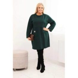 Moteriška Plus Size suknelė su kišene ir 3/4 rankovėmis, tamsiai žalios spalvos