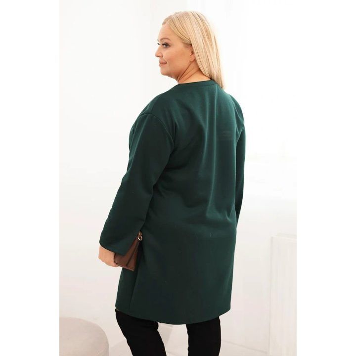 Moteriška Plus Size suknelė su kišene ir 3/4 rankovėmis, tamsiai žalios spalvos