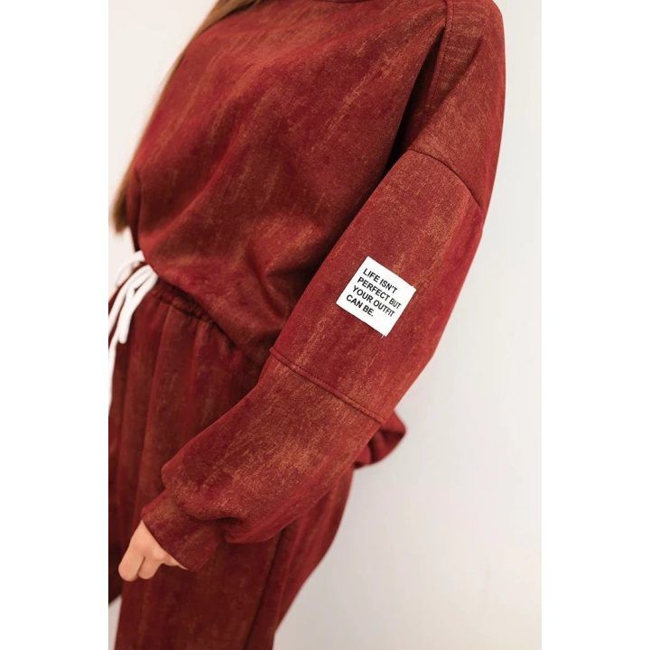 Moteriškas oversize laisvalaikio komplektas, burgundiškos spalvos