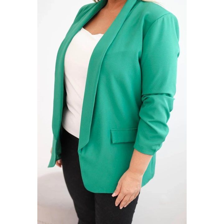 Moteriškas Plus Size švarkas be užsegimo su pamušalu, žalias