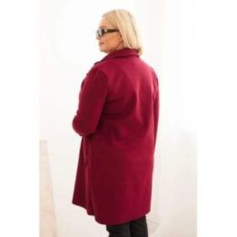 Moteriškas Plus Size paltas su apykakle ir didelėmis kišenėmis, bordo spalvos