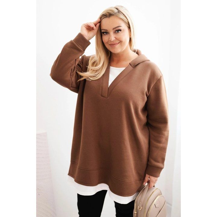 Moteriškas Plus Size džemperis su V formos iškirpte, rudas