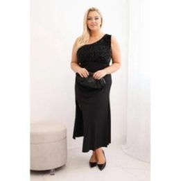 Moteriška Plus Size vakarinė suknelė ant vieno peties, juodos spalvos