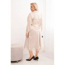 Moteriškas Plus Size komplektas su satino blizgesiu ir nėriniais, smėlio spalvos