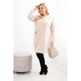 Moteriška Plus Size suknelė su kišene ir 3/4 rankovėmis, smėlio spalvos