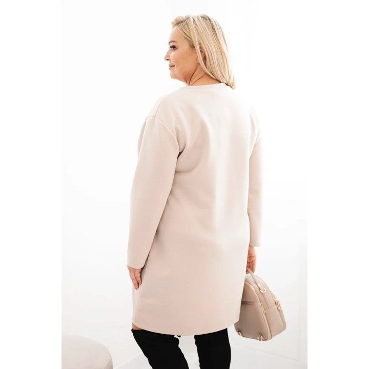 Moteriška Plus Size suknelė su kišene ir 3/4 rankovėmis, smėlio spalvos