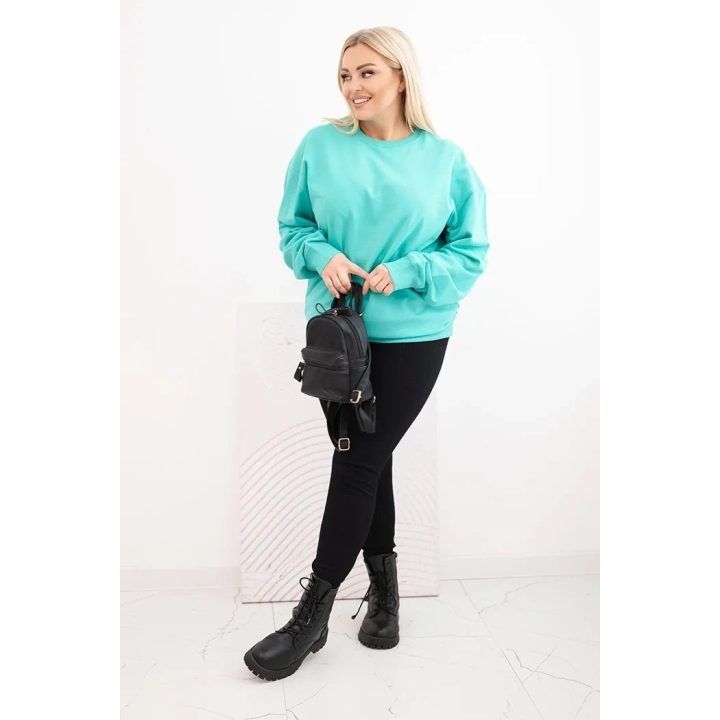 Moteriškas Plus Size džemperis su apvalia iškirpte, mėtų spalvos