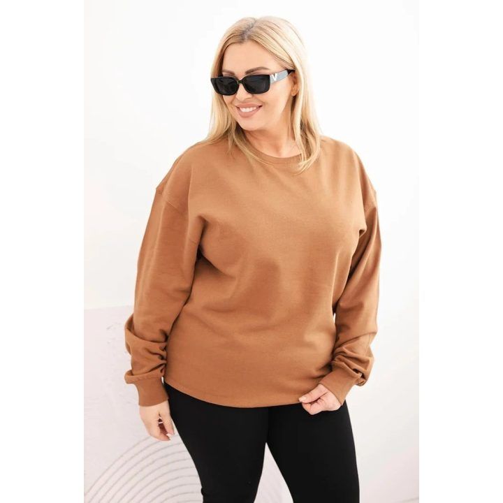 Moteriškas Plus Size džemperis su apvalia iškirpte, kapučino spalvos