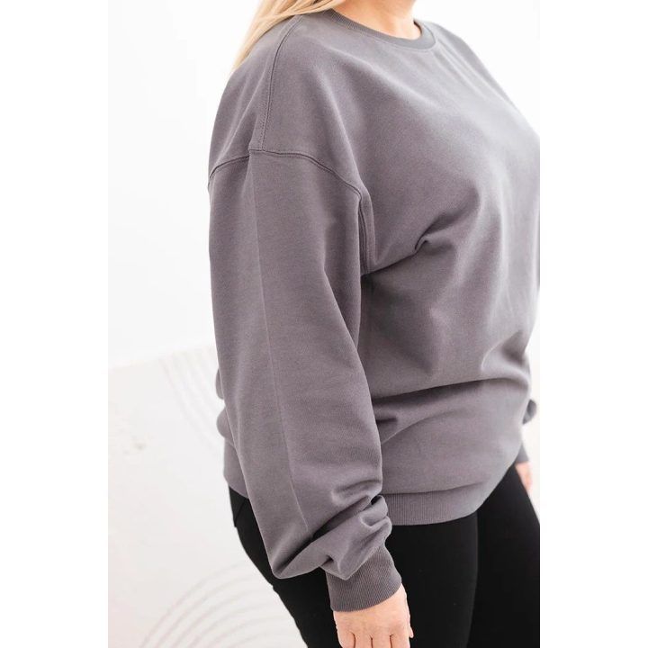 Moteriškas Plus Size medvilninis džemperis su apvalia iškirpte, grafito spalvos