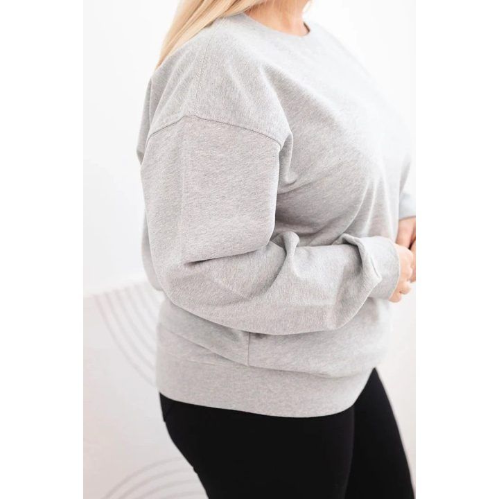 Moteriškas Plus Size džemperis su apvalia iškirpte, pilkos spalvos