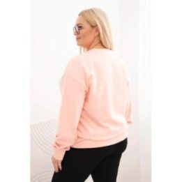 Moteriškas Plus Size medvilninis džemperis su apvalia iškirpte, lašišos spalvos