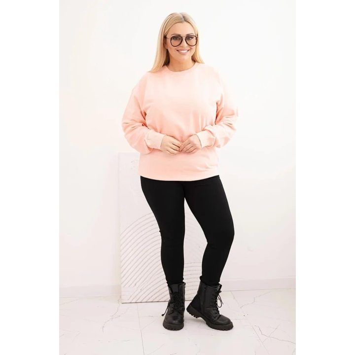 Moteriškas Plus Size medvilninis džemperis su apvalia iškirpte, lašišos spalvos