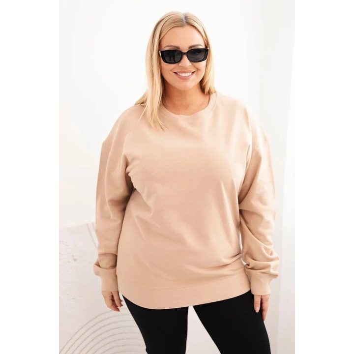 Moteriškas Plus Size džemperis su apvalia iškirpte, smėlio spalvos