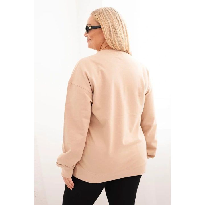 Moteriškas Plus Size džemperis su apvalia iškirpte, smėlio spalvos
