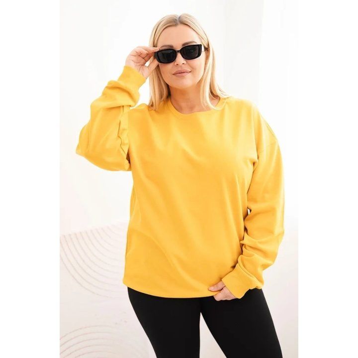 Moteriškas Plus Size džemperis su apvalia iškirpte, garstyčių spalvos