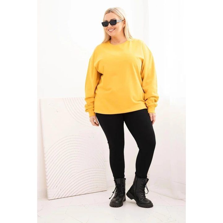Moteriškas Plus Size džemperis su apvalia iškirpte, garstyčių spalvos
