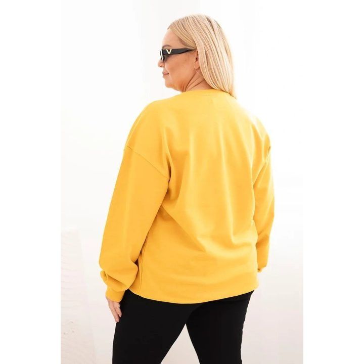 Moteriškas Plus Size džemperis su apvalia iškirpte, garstyčių spalvos