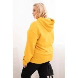 Moteriškas Plus Size džemperis su gobtuvu ir kengūros kišene, garstyčių spalvos
