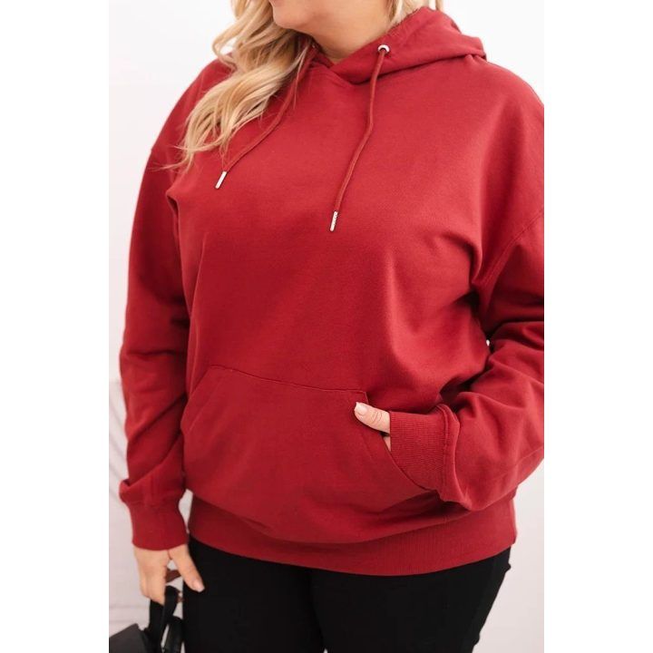 Moteriškas Plus Size džemperis su gobtuvu, burgundiškos spalvos