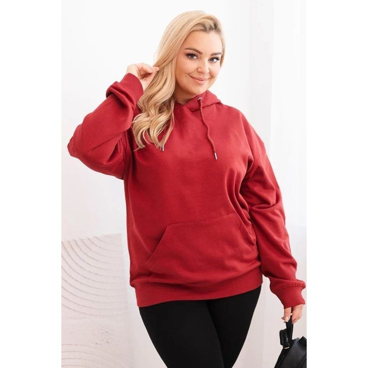 Moteriškas Plus Size džemperis su gobtuvu, burgundiškos spalvos