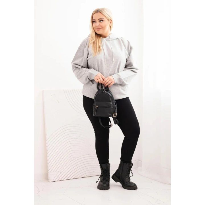 Moteriškas Plus Size džemperis su gobtuvu ir kengūros kišene, pilkas