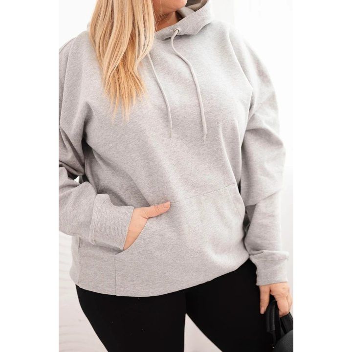 Moteriškas Plus Size džemperis su gobtuvu ir kengūros kišene, pilkas