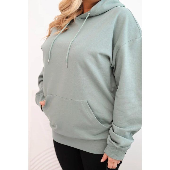 Moteriškas Plus Size džemperis su gobtuvu ir kišene, mėtų spalvos