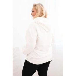 Moteriškas Plus Size džemperis su gobtuvu ir kengūros kišene, baltos spalvos